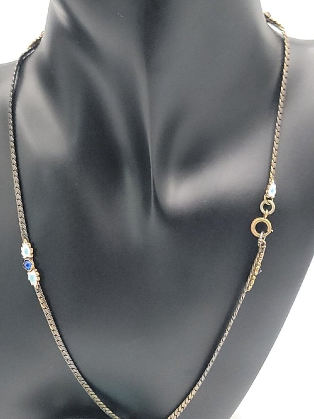 Max Neiger Czech Blue Hubble Glass Necklace Antique 1920s Art Deco 25" Enamel - Picture 7 of 10